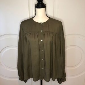 Zara Blouse with Buttons Flowy Olive Green NWOT